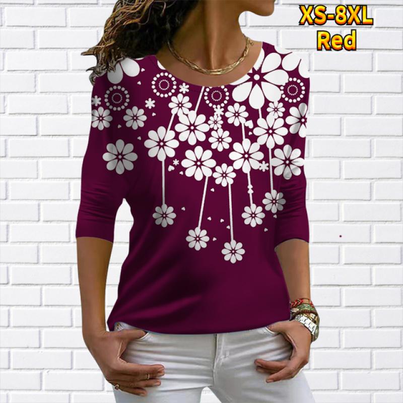 

2022 Осінньо-зимовий жіночий вінтажний топ-футболка Елегантний вільний розмір, щоденний пуловер з довгим рукавом і круглим вирізом із принтом «Любовне серце» 8XL