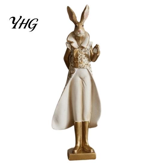 Elegant Shelf Decor for Home Vintage Resin Mr & Mrs Rabbit Figurine, Dress Bunny Statues, Farmhouse Minimalist Desktop Decorations Country Tabletop