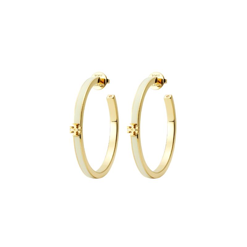 TORY BURCH KIRA hoop brass enamel crystal earrings women s gold 157204700-gold F