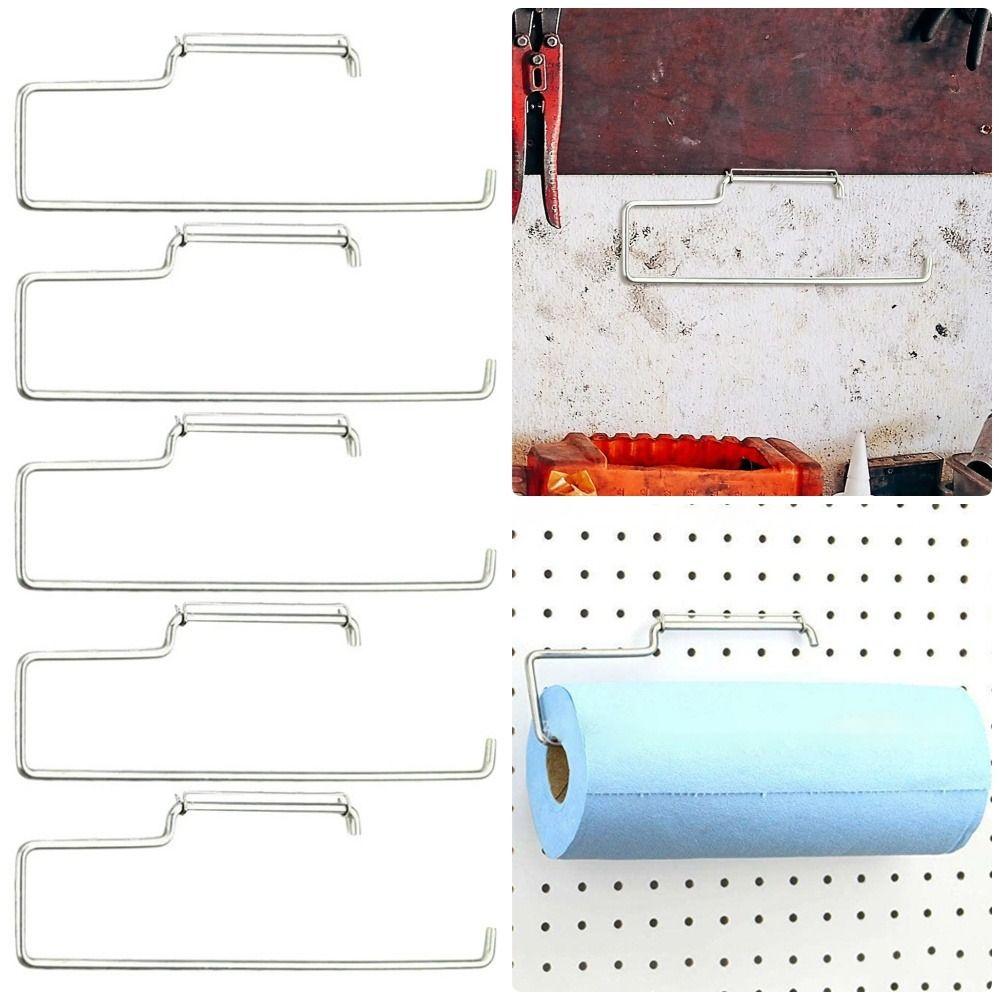 1Pcs Peg Board Pegboard Paper Towel Holder Kitchen Laundry Room Accessory for Workbench Paper Towels Pegboard Hook Silver Metal