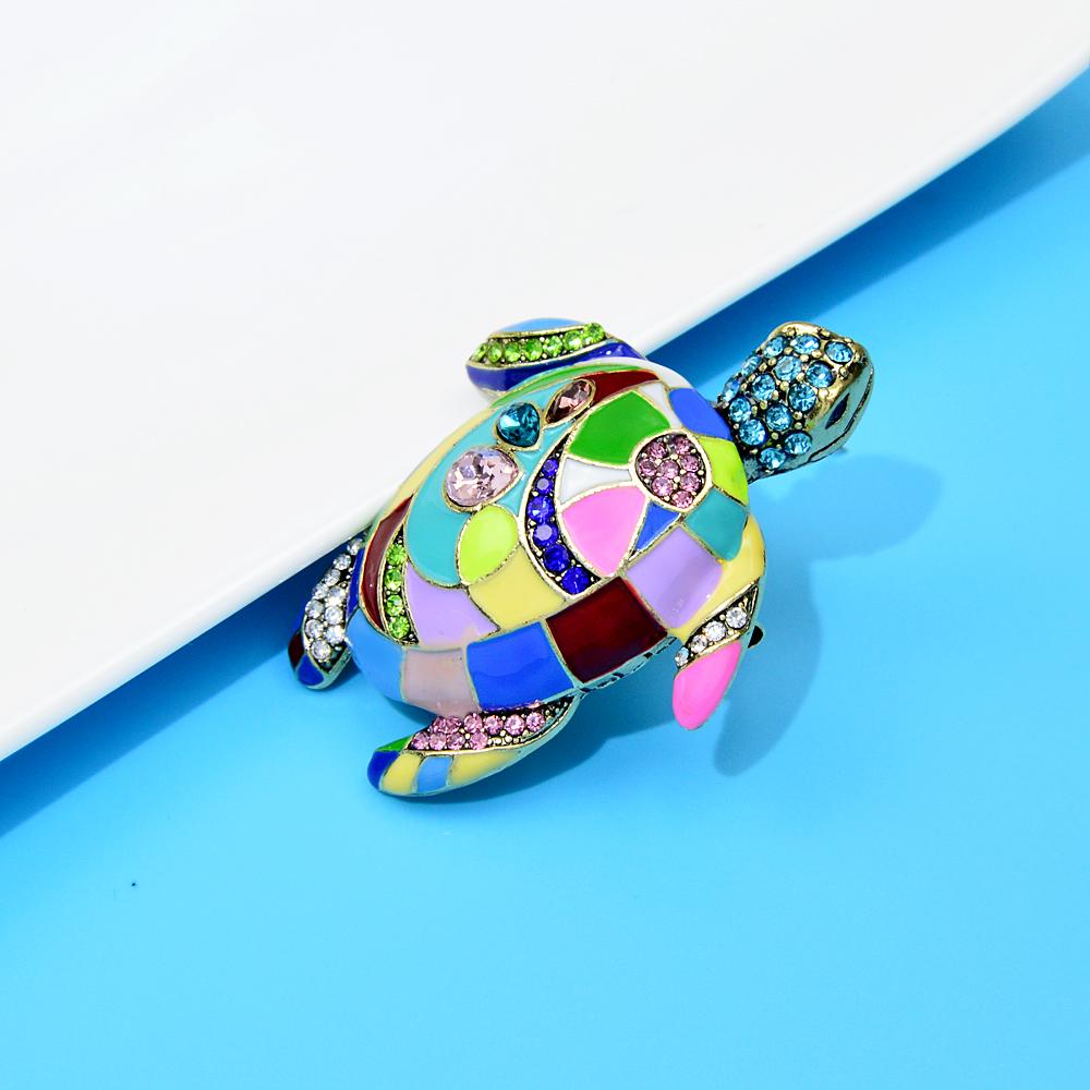 Colorful Enamel Sea Turtle Brooches For Women Rhinestone Fashion Animal Pin Vintage Accessories High Quality New
