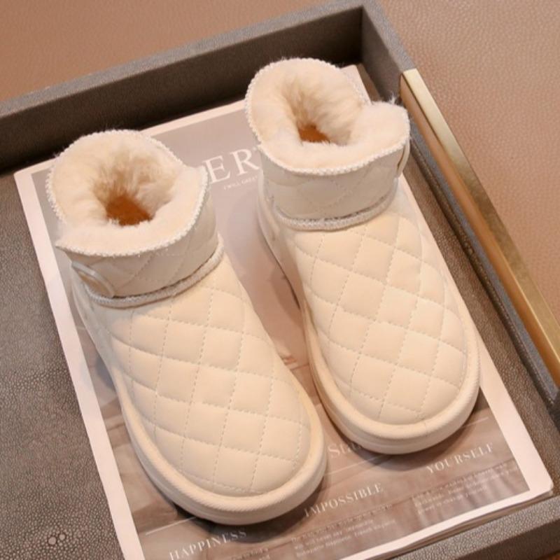 Girls' Plush and Thick Snow Boots Children's Warm Cotton Shoes Boys' Black Fur Short Boots