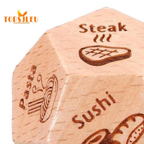 Date Night Food Decision Dice - 12-sided, Enhance Relationship, Wooden Romantic Dinner Graphics Food Dice Decider