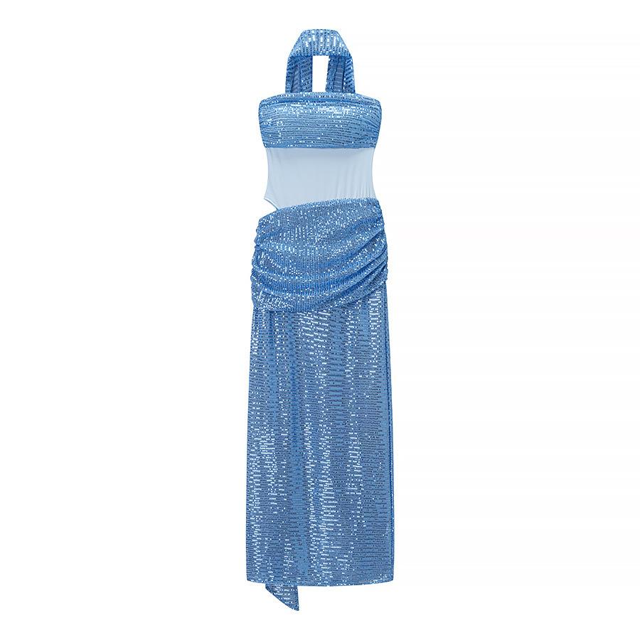 Women's Clothing Ins European and American Style Heavy Industry Sequined Streamer Sleeveless Tube Top Banquet Dress Temperament Dress