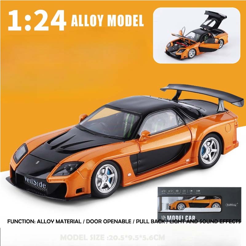 Simulation 1:24 Skala Jdm Rx7 Straßenversion Die-Cast Automodell Ton und Licht Rückzieh-Sammlung Miniatur Auto Ornament