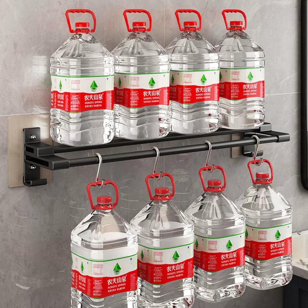 Bathroom Towel Rack Without Drilling Space Aluminum Shower Towel Holder Self-Adhesive Double Rod Towel Bar Bathroom Organizer