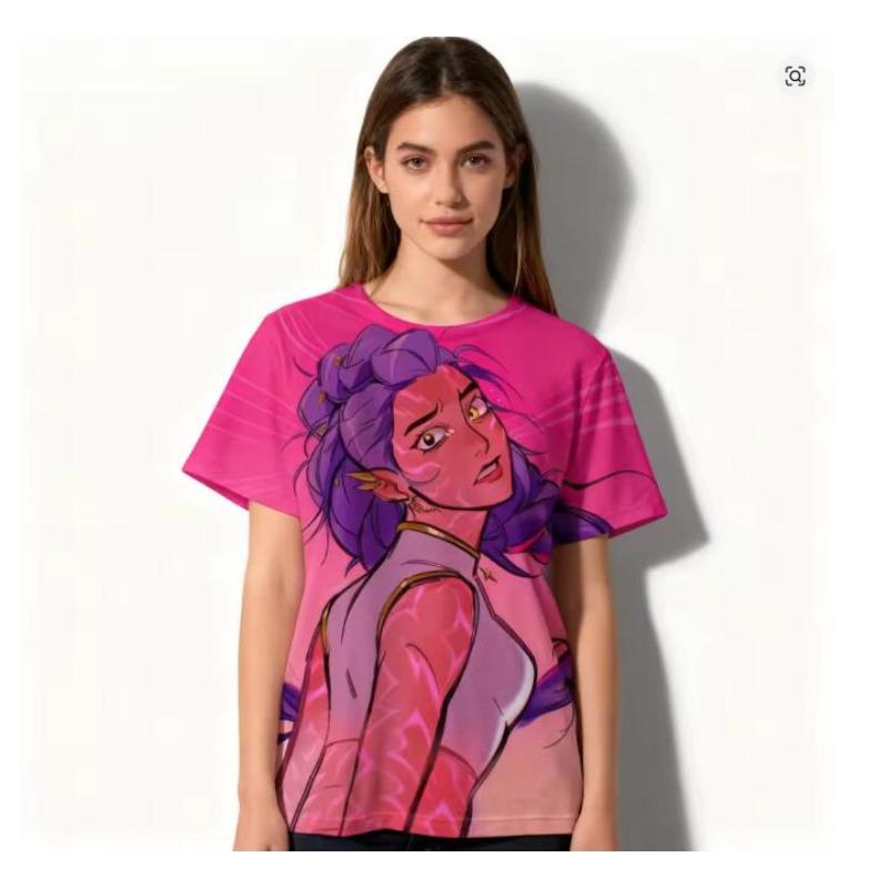 Women's Summer KPop Demon Hunters Graphic Tee Stylish Streetwear T-Shirt with Rum Mira Zoey Character Prints Trendy Casual