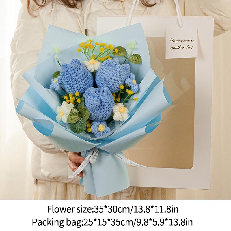 Crochet Flowers Bouquet Knitted Flower Artificial Hand Woven Flower Wedding Gift for Guests Teacher's Day Gift Graduation Flower