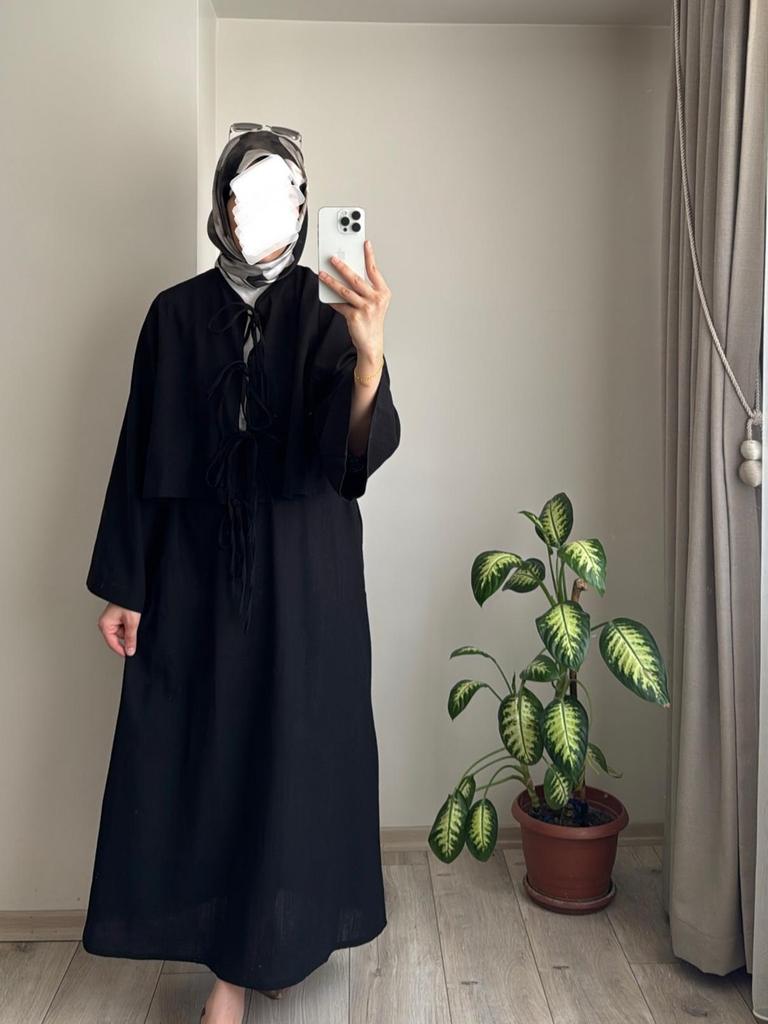 2025 Spring Muslim Women's Fashion Set: Tie-up Top and Loose Half Skirt