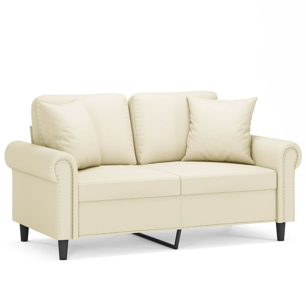 Vidaxl 2-Osobowa Sofa Z Poduszkami, Kremowa, 120 Cm, Sztuczna Skóra