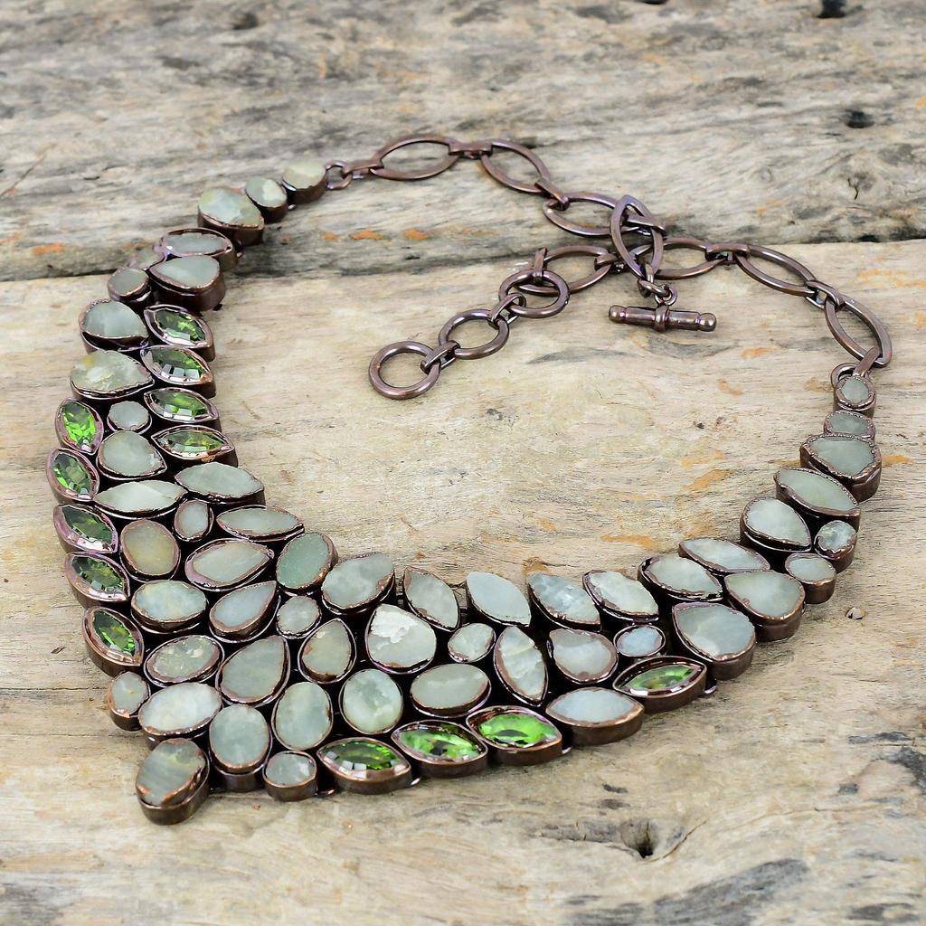 Aquamarine Rough Necklace Electroformed Copper Necklace Gemstone Adjustable Chain Necklace Peridot Necklace Handmade Jewelry Engagement Gift