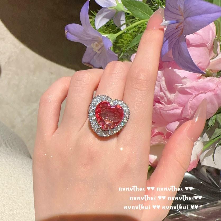 Розовый драгоценный камень Папалача, Ожерелье Любви, Принцесса в Бегах, Покрытие 18K Золотом, Постепенно Меняющий Цвет Порошок, Кольцо с Сердцем из Циркона