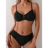 Womens Solid Color Push-Up Cut-Out Backless Bikini Set With Padded Cups No Underwire