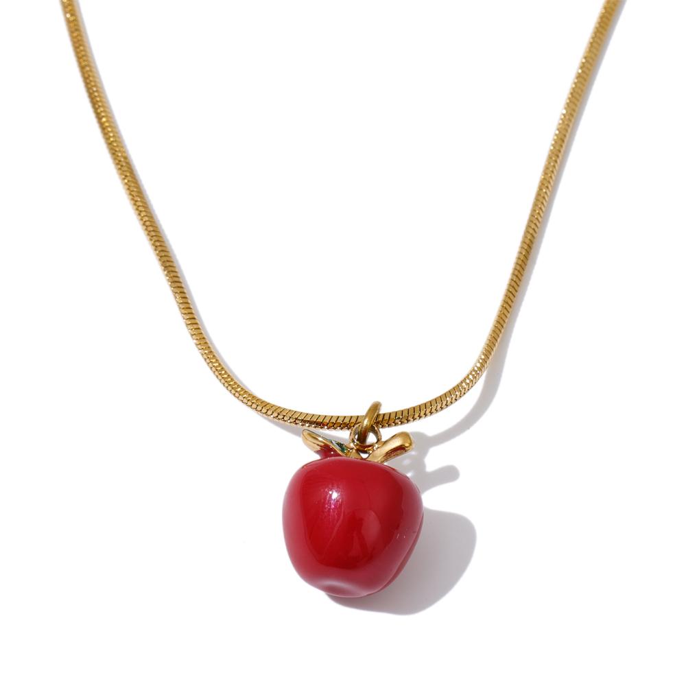 

Yhpup Red Enamel Apple Pendant Necklace Earrings Tarnish Resistant Stainless Steel Fruit Jewelry 18K Golden Plated Accessories