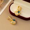 Elegant Heart Stud Earrings With Zircon Accents Irregular Green Design Lightweight Luxury Ear Jewelry Women