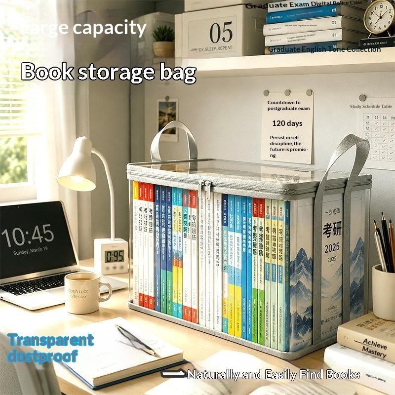 Clear Book Storage Bag Large Capacity Zipper Closure Sturdy Handles for Art Craft Supplies Stationery Organizer