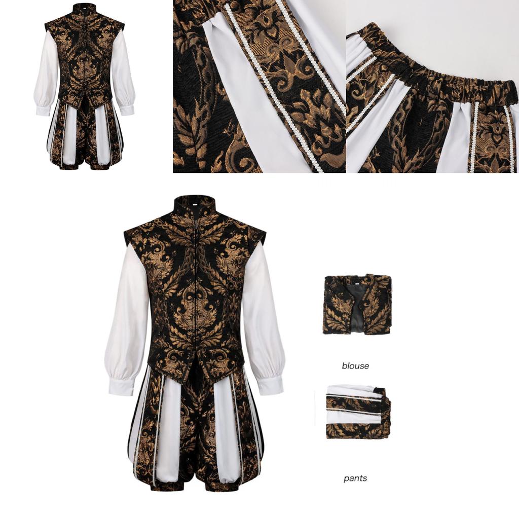 Renaissance Prince Vest And Pumpkin Pants Set With Polyester Fabric For Vintage Style Men
