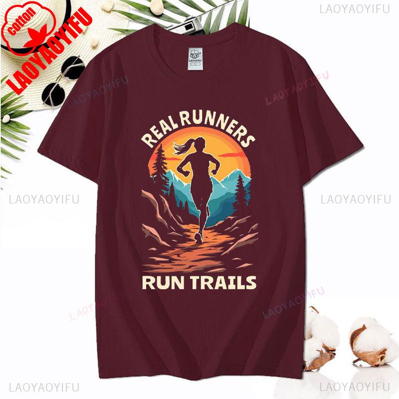 Hiking Leisure T Shirt Run Trails Be Happy Mountain Runner Trail Running Harajuku T-Shirt Men Short Sleeve Cotton Tees Camisetas