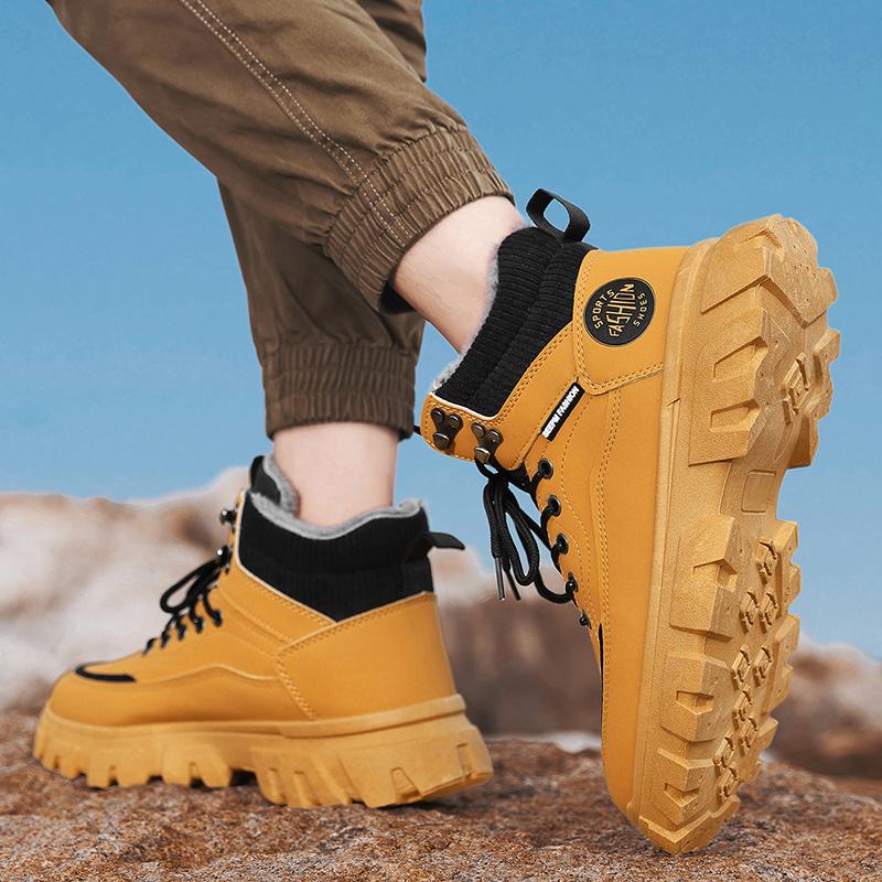 Boots for Men Versatile Winter High Top High-quality British Brand Short Boots with Anti Slip Thick Sole Warm Plush Cotton Shoes