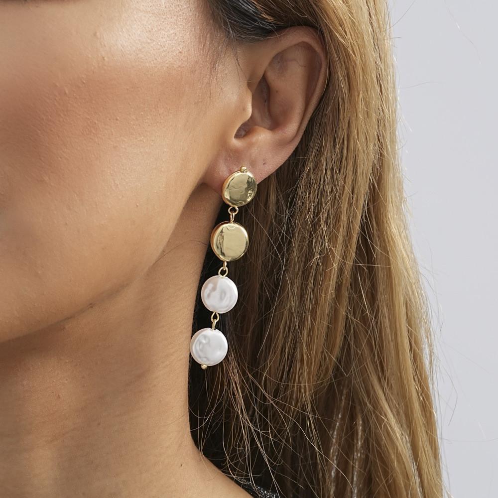 Gold 2023 Trendy Geometric Earrings Minimalist Long Pearl Jewelry Winter