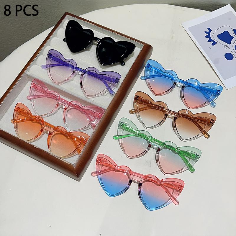 8 Pcs Per Set Cute Heart Shaped Sunglasses for Girls New Stylish Multi-color Children Sun Glasses Trendy Gradient Decor Shades