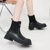 Leather Martin Boots Short Boots Women's, Autumn and Winter New Thick-soled British Smoke Boots Chelsea Boots Fleece Skinny Boots