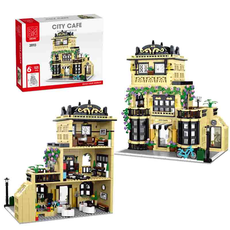 Moc Exquisite European Architecture Coffee Shops City Streets Retro Houses Building Blocks Diy Toys Children'S Gifts