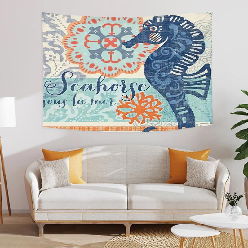 Undersea World Tapestry Blue Whale Octopus Seahorse Printed Pattern Tapestry Wall Hanging Tapestries for Bedroom Dorm Decor