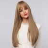 Perruque brune longue et lisse avec frange: Ensemble de tête complète de style européen et américain, à la mode et naturel