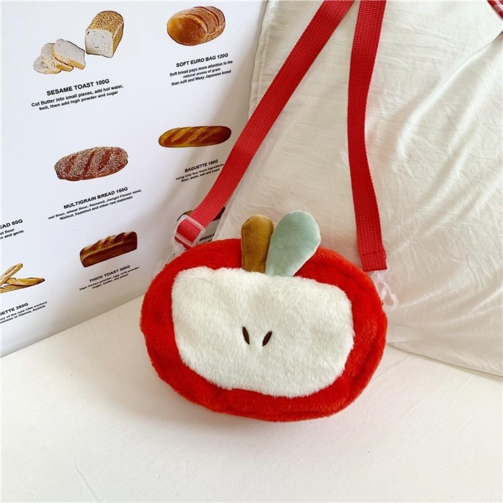 Soft Plush Crossbody Bag Red Small Mobile Phone Bag Kawaii Fruit Shoulder Bag Girls
