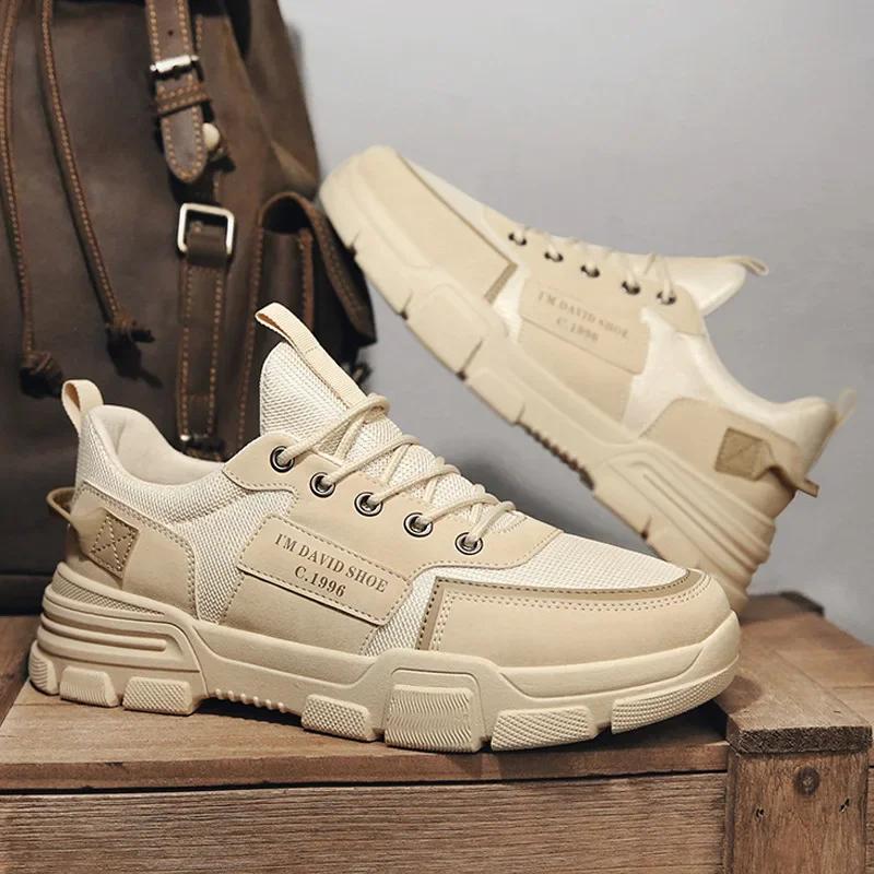 Hnědé Pánské Boty Trend Síťované Ležérní Boty pro Muže Trend Šněrovací Pánské Tenisky Platforma Pracovní Kotníkové Boty Zapatillas De Hombre