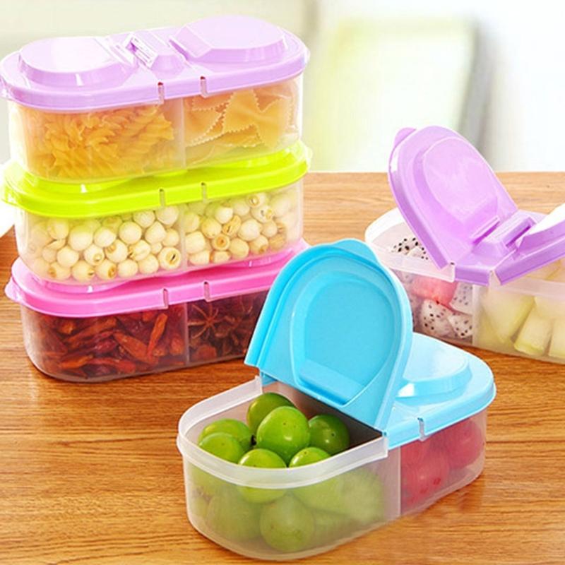 Clear Lid Double Compartment Food Storage Container Plastic Snacks Keepers For Kids Travel And Daily Use