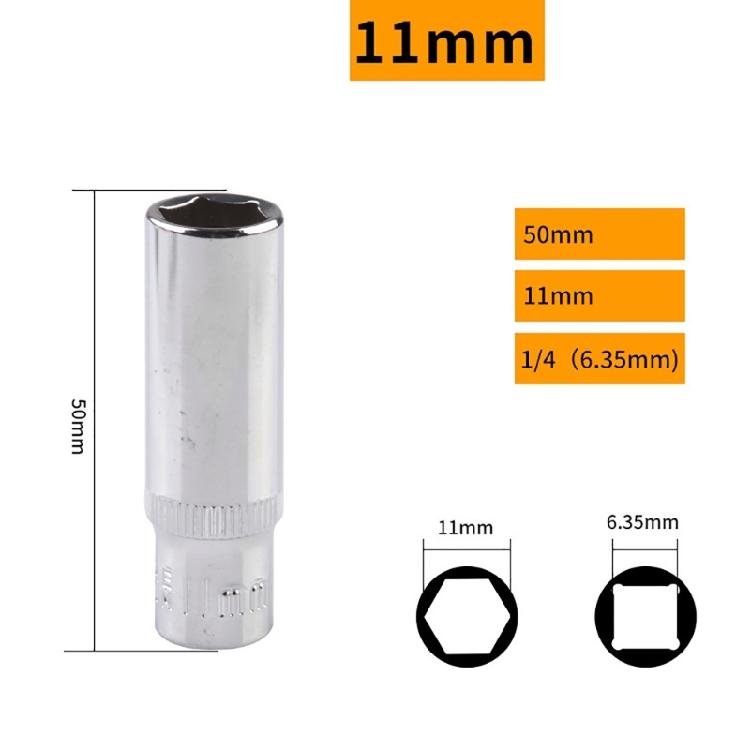 11 Stück 1/4 Zoll Antrieb 6,35 mm Sechskant Tiefbettnuss Reparaturwerkzeug Ratsche