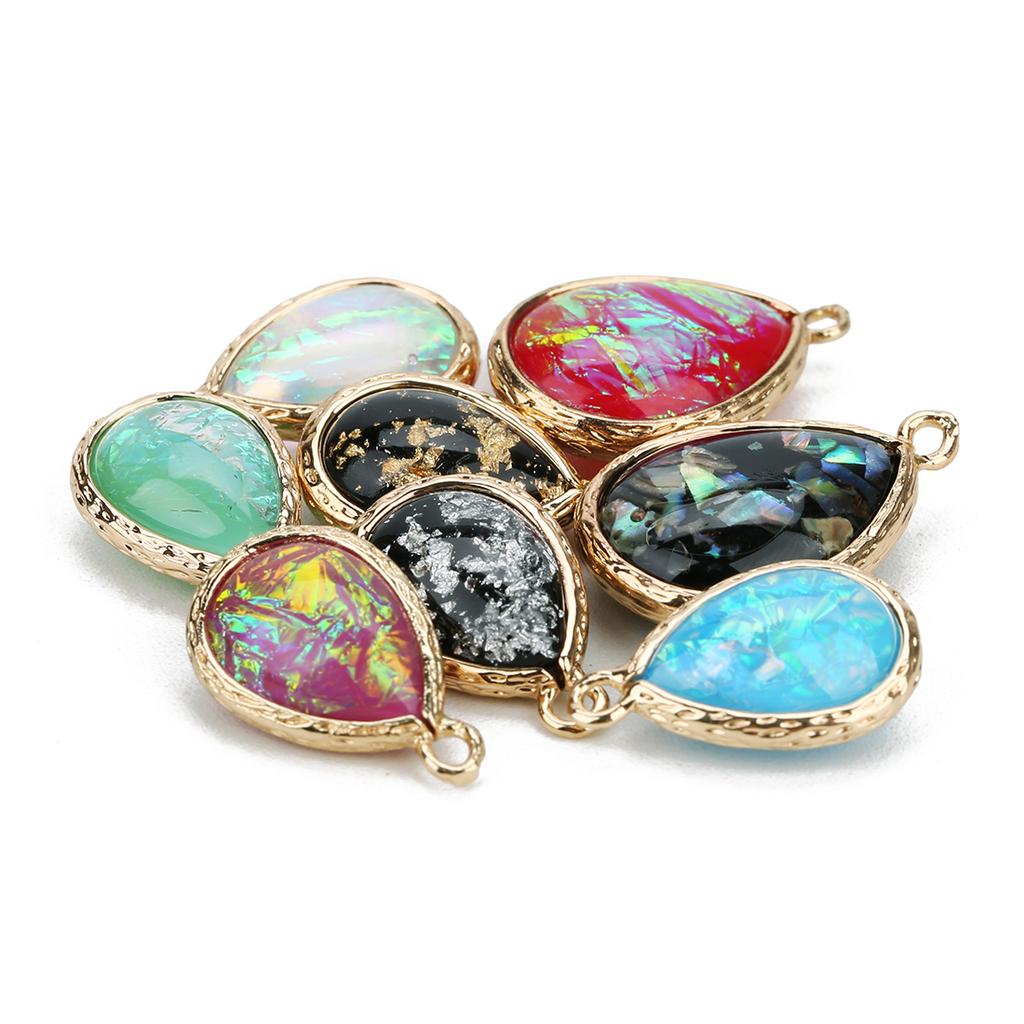 5Pcs/lot Resin Charm Beads Imitation Opal Water Drop Shape Pendant for Jewelry Making DIY Necklace Bracelet Earring Accessories