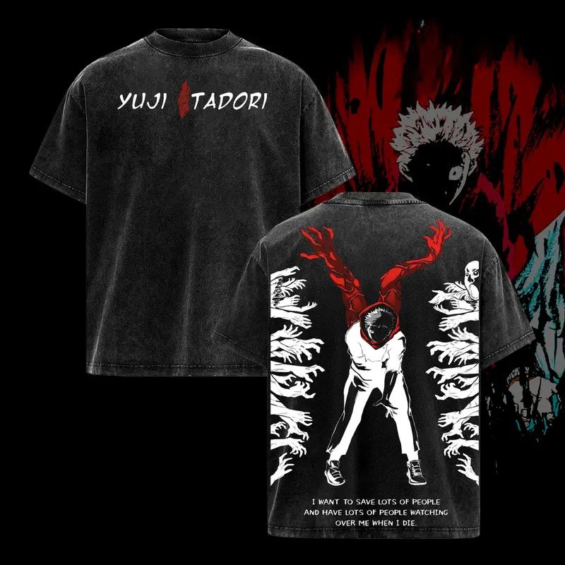 

Футболка с принтом Jujutsu Kaisen Itadori Yuji, мужская и женская, из стираного хлопка, в стиле манги, винтажная футболка, футболка Harajuku с коротким рукавом. S чёрный