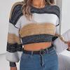 Autumn Winter Vintage Stripe Print Loose Cardigan Sweater Long Sleeve O Neck Knitwear