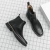 Men's Embroidered Leather Chelsea Cowboy Boots, Retro British Style, High-Top Slip-On, Short Winter Boots