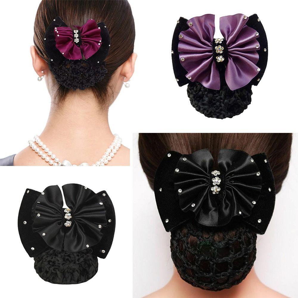 1Pcs Bowknot Net Bun Hair Cover Satin Bow Bun Crochet Net Durable Elastic Hairnet for Women