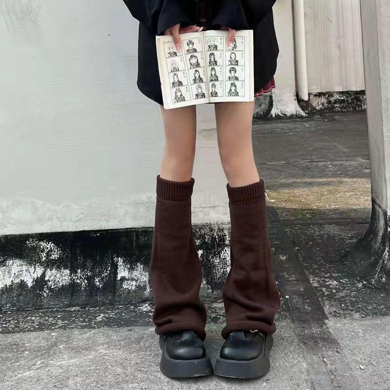 Millennium Subculture Solid Knit Leg Warmers: Japanese Korean Style Mid-Length Women's Socks