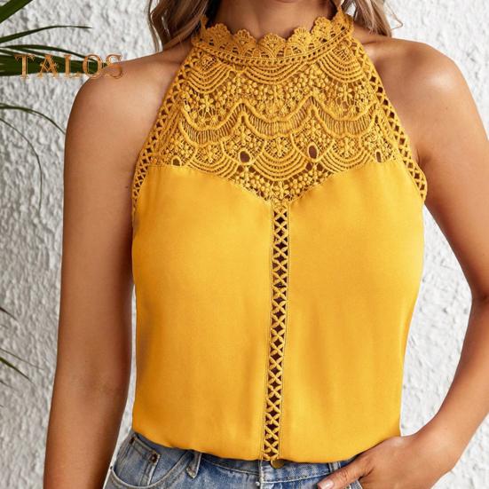 Vestă Femei Gât Halter Culoare Solidă Decorațiune Dantelă Topuri Culoare Solidă Dantelă Ajour Cusături Topuri Casual