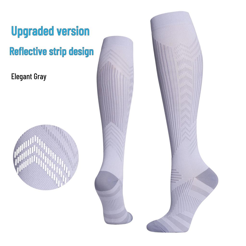 Meikes High Tube Compression Socks with Reflective Stripes for Running, Skipping, Cycling