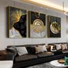 Geometric Golden Black Line Wall Art Poster and Print Modern Abstract Canvas Painting Wall Pictures for Living Room Home Decor