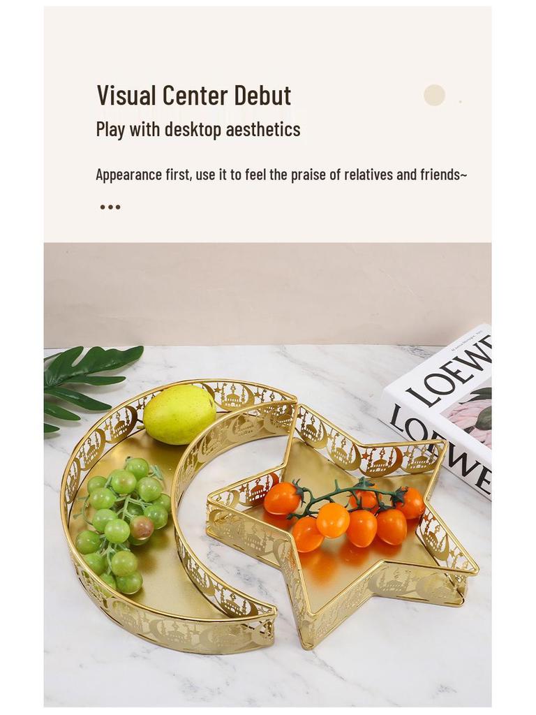 Golden Stars & Moon Iron Tray for Christmas Decorations and Fruit Storage