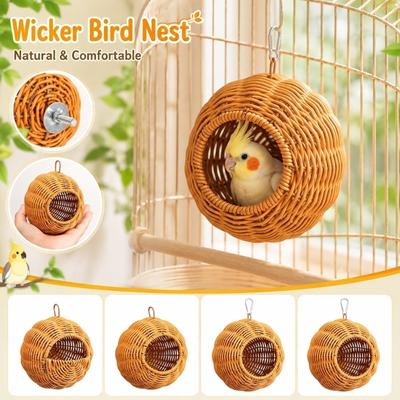 Wicker Bird Nest Hanging Birdhouse for Small Birds Suitable for Parrots Cockatiels Budgies and Other Small Pet Birds Natural Material Durable Design