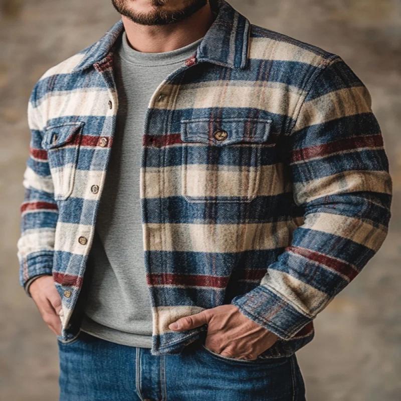 New 2026 Plaid Pattern 3D Printed Men's Regular Fit Double Pocket Jacket Coat