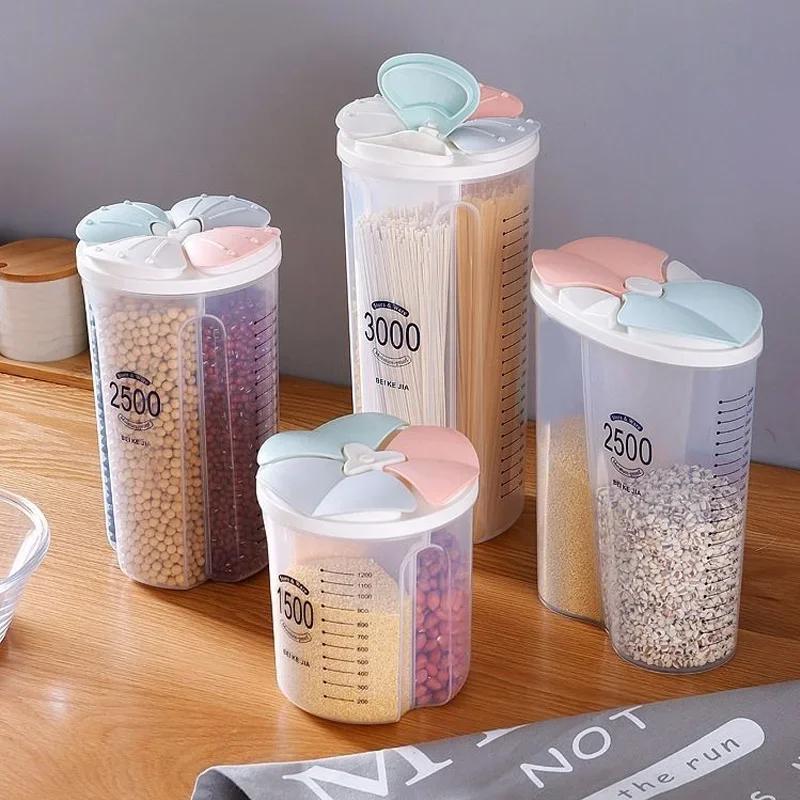 Grain Food Storage Tank and More  Kitchen Storage Box with Moisture-Proof Sealed Cans and Multi Grid Large Capacity Organizers