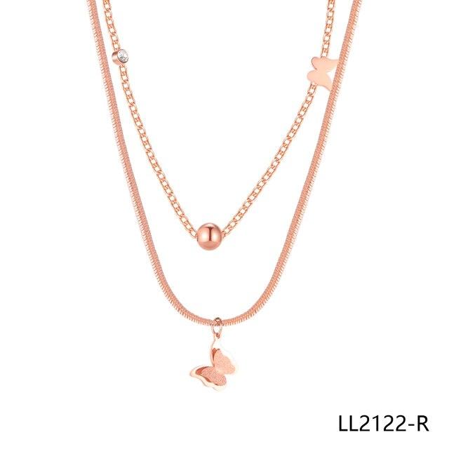 

Модное двухслойное ожерелье в виде матовой бабочки для женщин из титановой стали 18-каратного золота с плоской костяной цепочкой в виде змеи