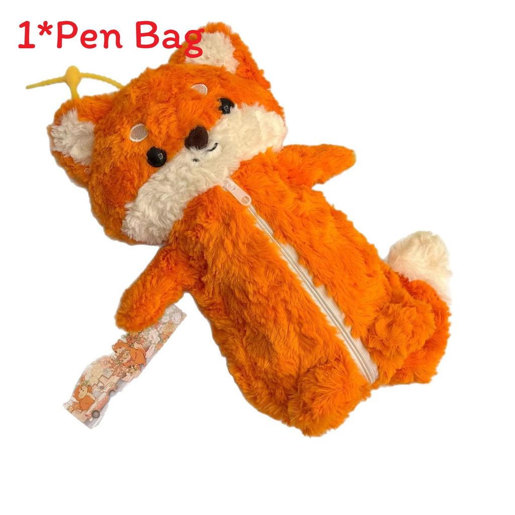 

Cute Plush Fox Pen Bag With Soft Material For School And Travel Storage