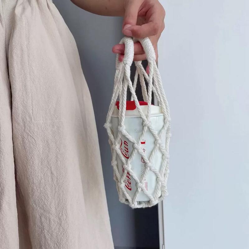 Porta Borraccia in Macramè Fatto a Mano Rete Multicolore in Corda di Cotone Borsa a Rete Portatile Porta Tazza Borraccia Riutilizzabile per Acqua Borsa Tote