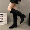 Fashion Vintage Thick Heel Pointed Toe Woman Knee High Boot Autumn Winter Women's Shoes Ladies Concise Pleated Long Booties